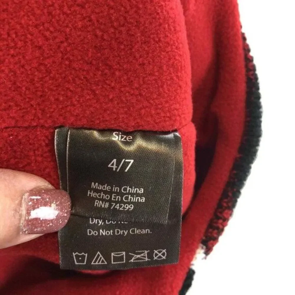 Weatherproof Kids Red Black Striped Earflap‎ Beanie Pom Pom Hat Size 4/7 AC002